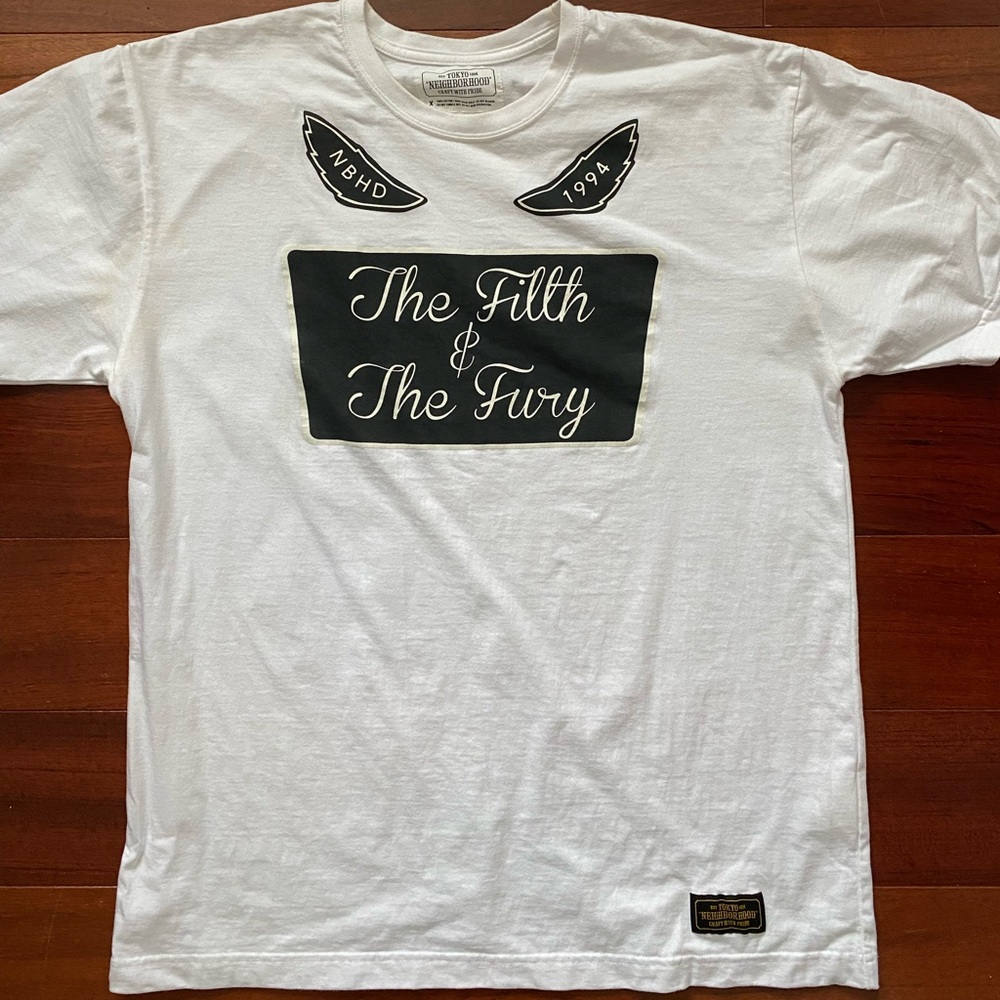 Neighborhood The filth and the fury white graphic t-shirt. Made in Japan